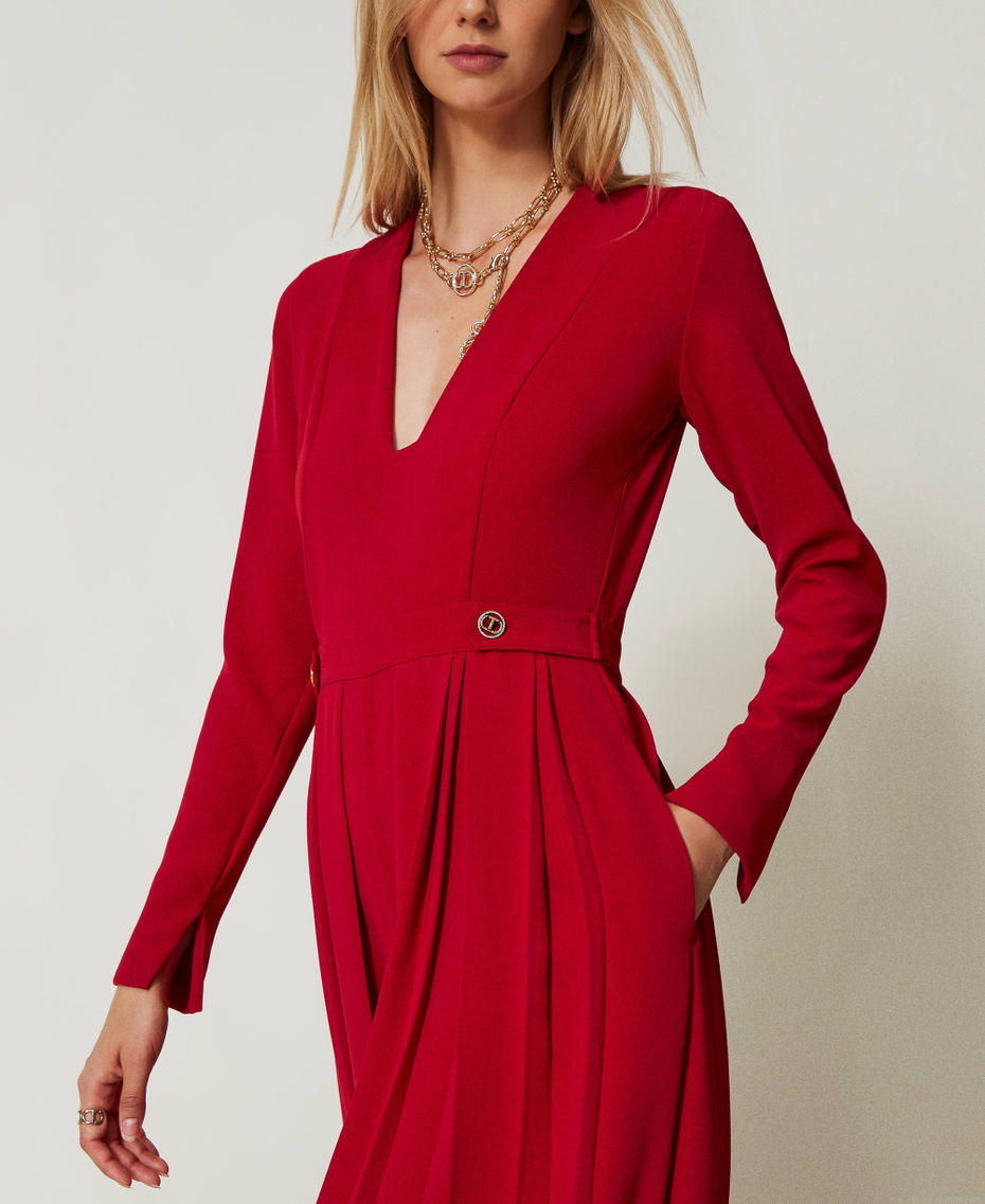 Pleated crêpe jumpsuit with buttons Venetian Red Woman 242TT2170_00740_04