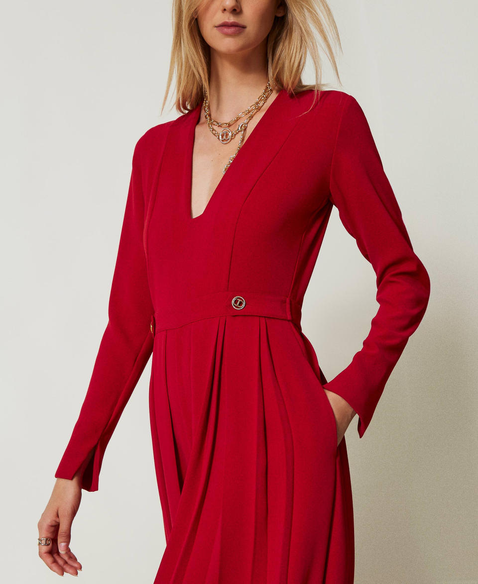 Pleated crêpe jumpsuit with buttons Venetian Red Woman 242TT2170_00740_04