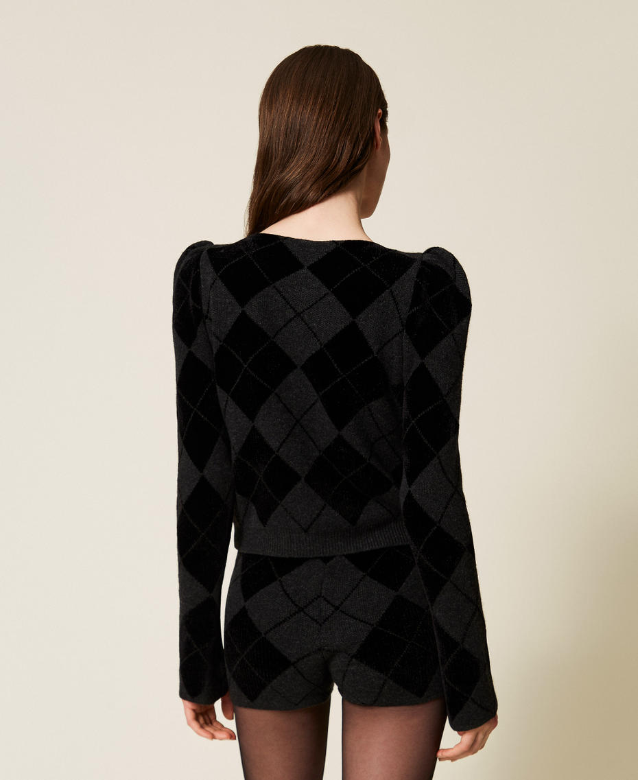Diamond pattern jumper with inlays Two tone Charcoal/Black Woman 252TS3370_11247_03