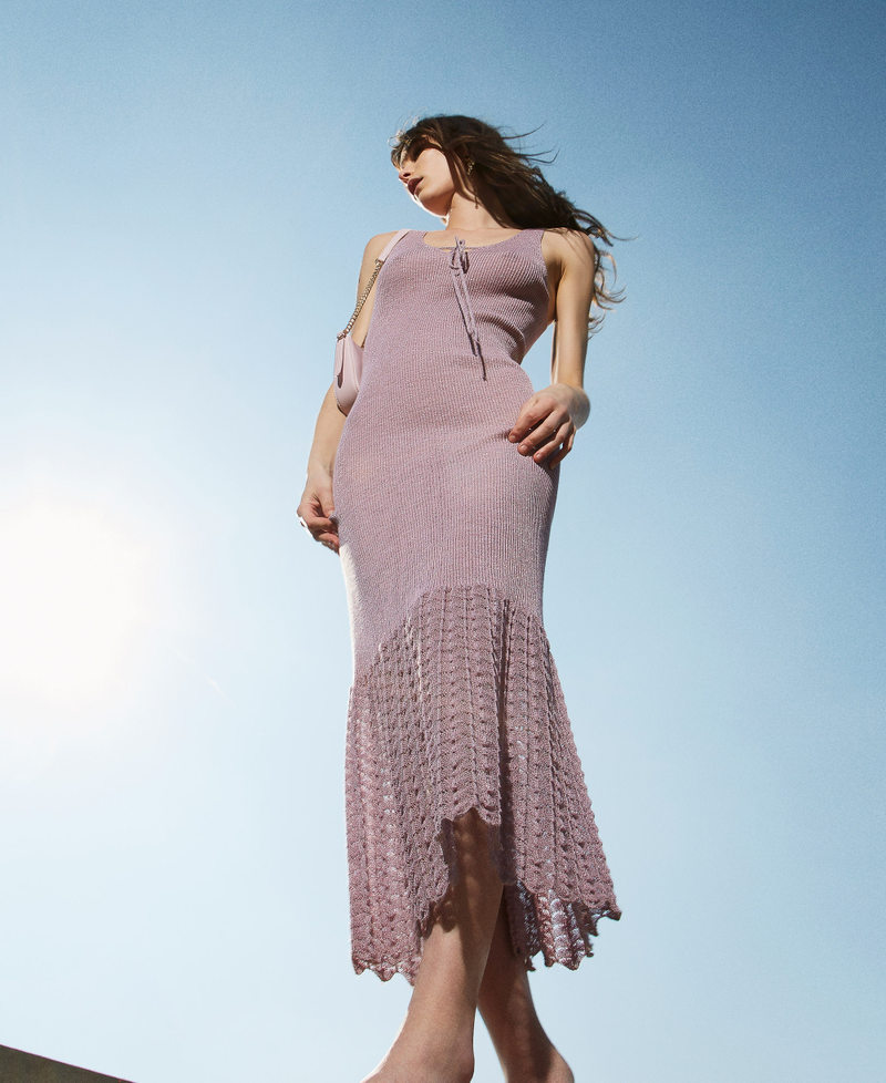Long linen-blend knit dress Woman, Purple | TWINSET Milano