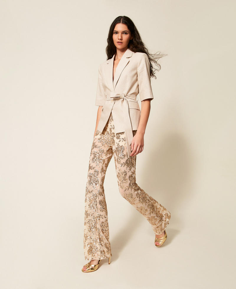 Tulle trousers with sequins Cashew Beige Woman 261AT2141_13362_02