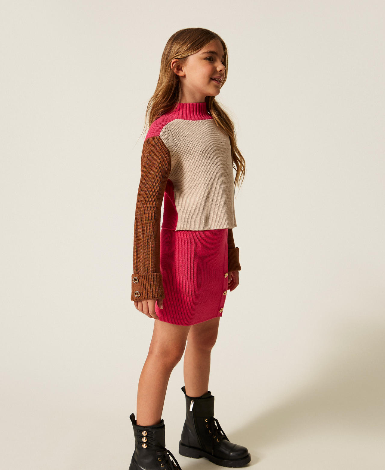 Трикотажная мини-юбка с пуговицами Oval T Candy Rose Девочка 252GJ3063_00338_02