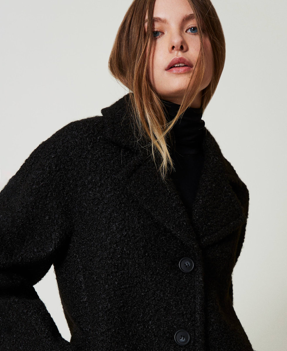 Curly wool cloth coat Woman Black TWINSET Milano