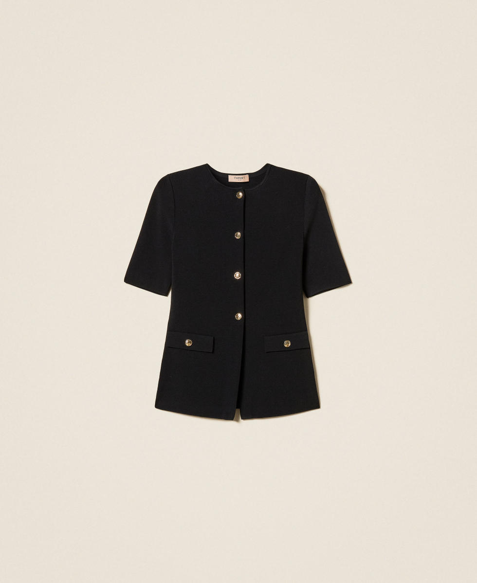Jacke aus Strick mit Kn&ouml;pfen Schwarz Frau 261TP3131_00006_S0