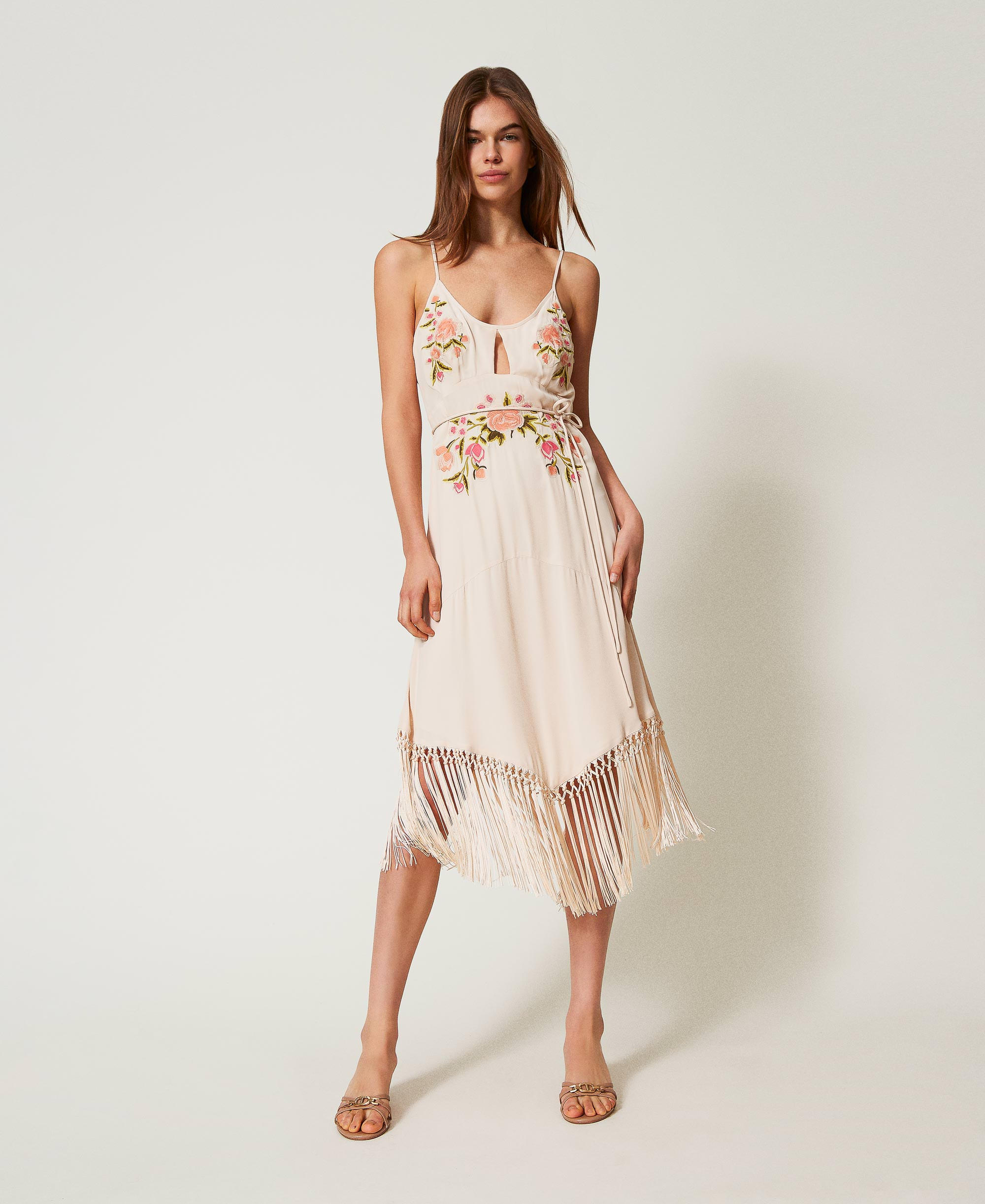 Midi dress with floral embroidery