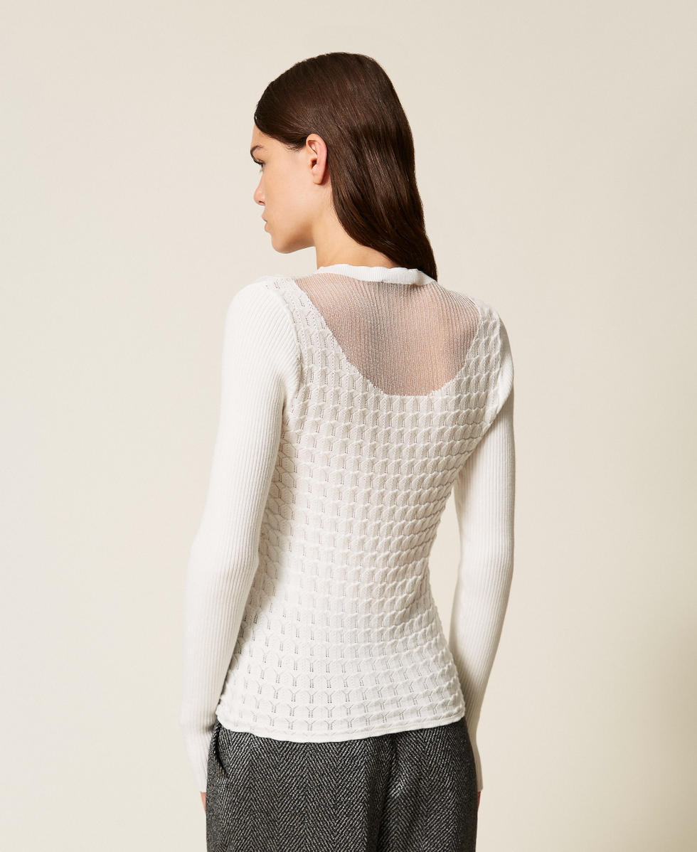 Pull ajust&eacute; avec empi&egrave;cement transparent Blanc Neige Femme 252AT3020_00282_03