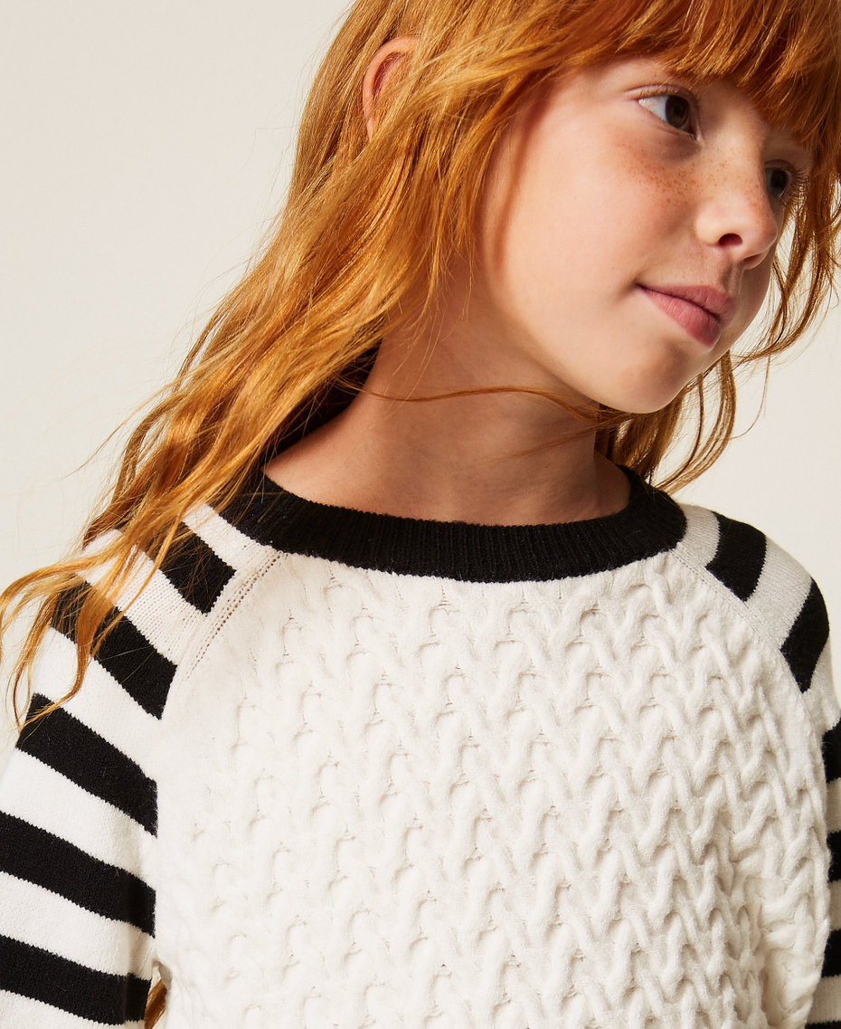Jumper with striped sleeves "Snow" White/Black Stripes Girl 262GJ3043_13777_04