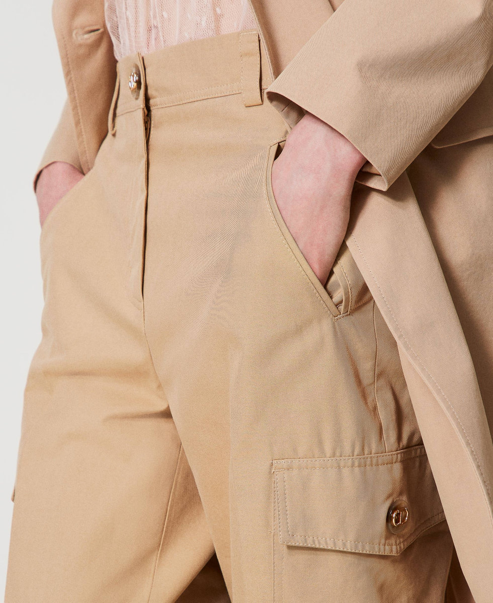 Pantalon cargo en gabardine de coton m&eacute;lang&eacute; Beige &laquo;&nbsp;Rope&nbsp;&raquo; Femme 251TP2212_12145_04