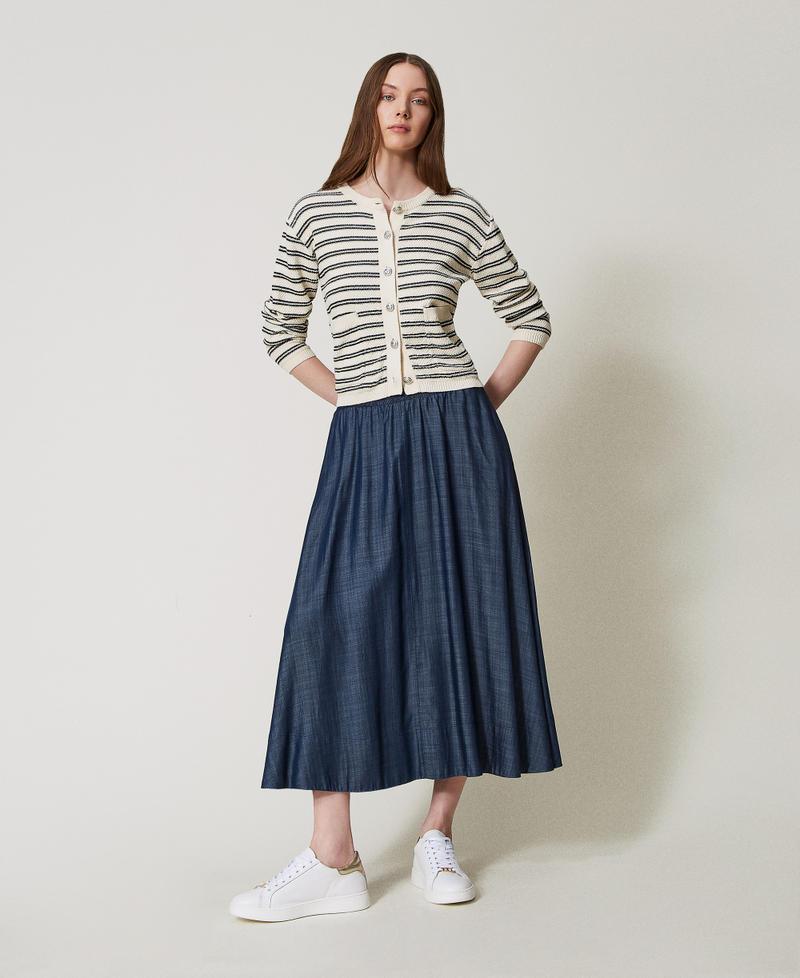 Chambray midi skirt Blue Denim Woman 251LL2DFF_12351_02