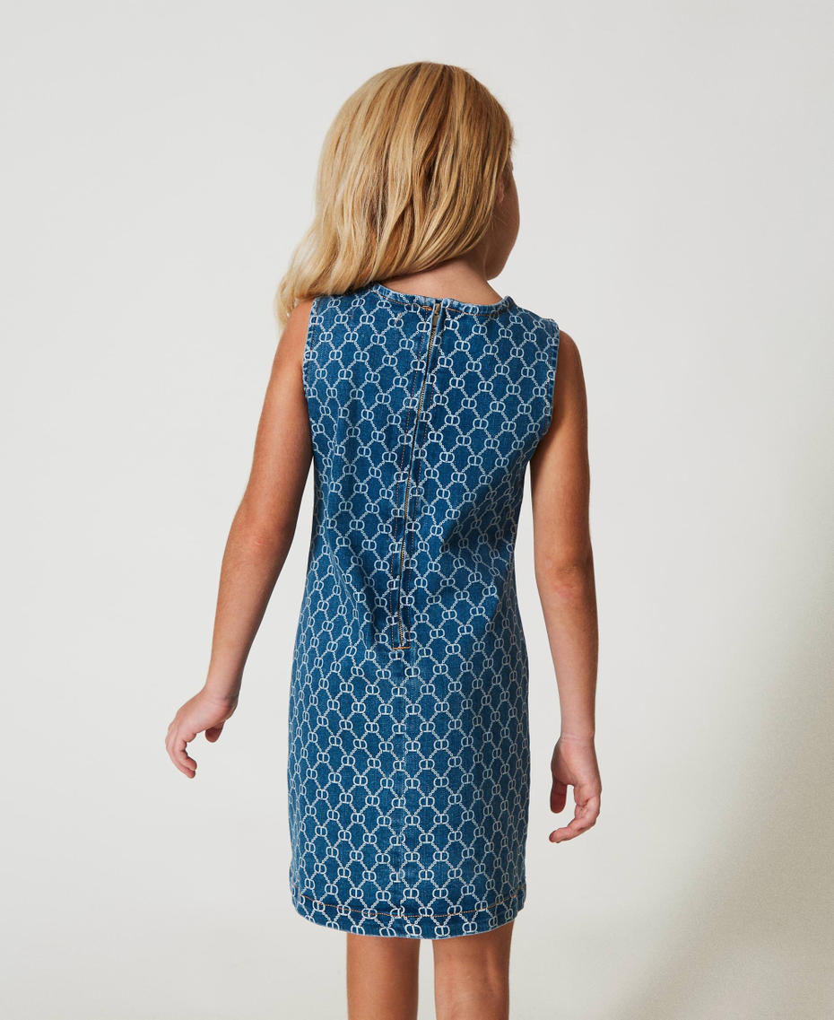 Short denim dress with Oval T logo all over Mid Denim Logo Girl 251GJ2660_12281_03