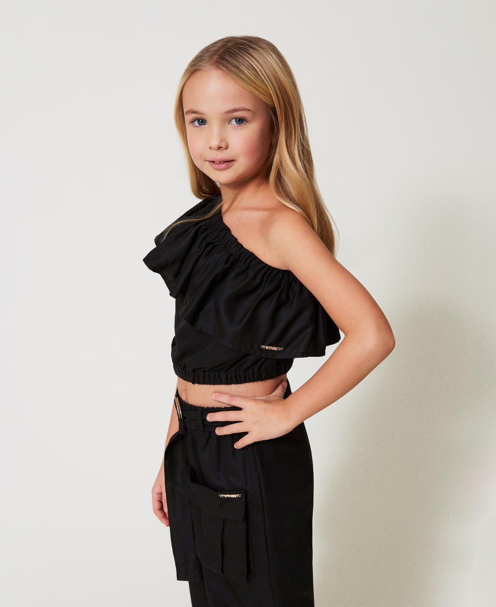 Slated shoulder top with flounce Black Girl 251GJ2463_00006_02