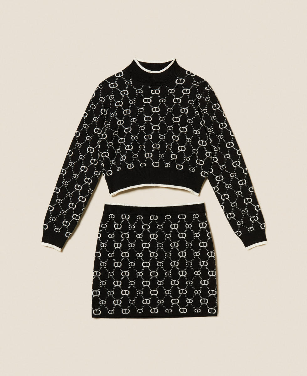 Pullover und Rock aus Jacquard mit Oval Ts Schwarz / Micro Logo Off White M&auml;dchen 252GJ3022_12795_S0