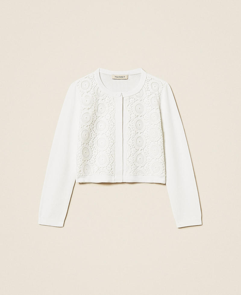 Baby-Strickjacke mit Spitzeneins&auml;tzen Mattwei&szlig; M&auml;dchen 261GB3051_00526_S0