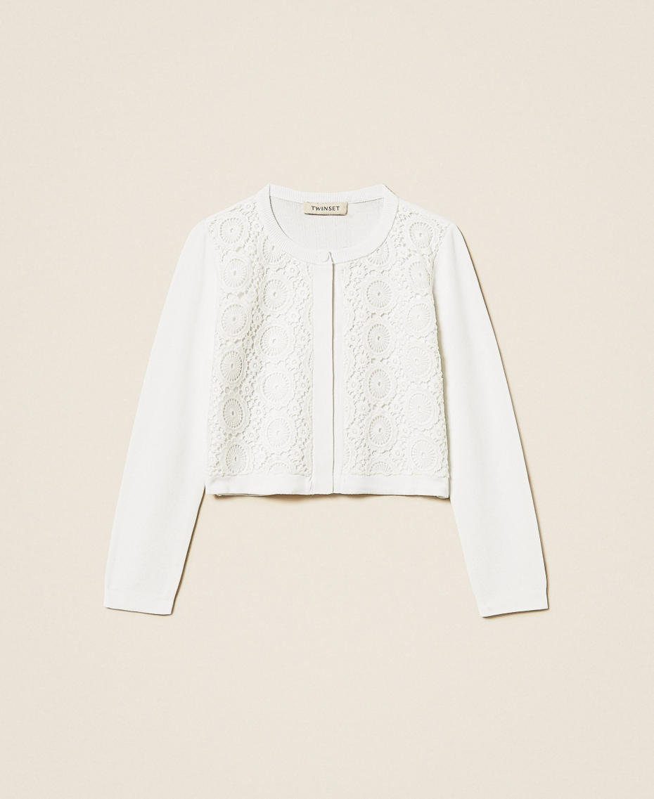 Baby-Strickjacke mit Spitzeneins&auml;tzen Mattwei&szlig; M&auml;dchen 261GB3051_00526_S0