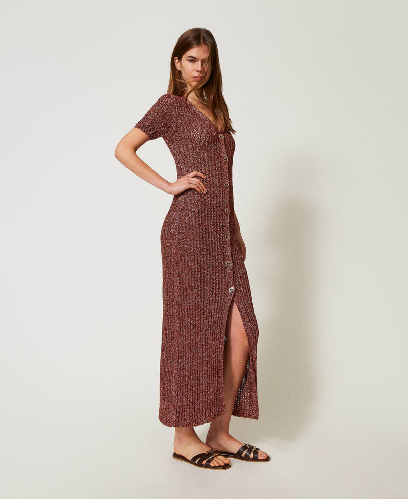 Long cardigan-dress in a lurex knit Amber Brown Lurex Woman 251TT3190_12450_02