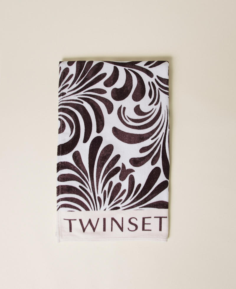 Terry beach towel with print Coffee Choc/Off White Botanical Print Woman 261LM5BQQ_13467_01