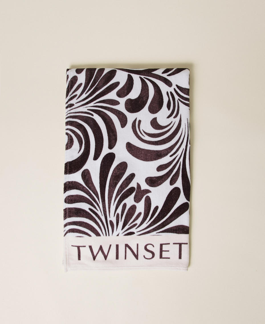 Terry beach towel with print Coffee Choc/Off White Botanical Print Woman 261LM5BQQ_13467_01