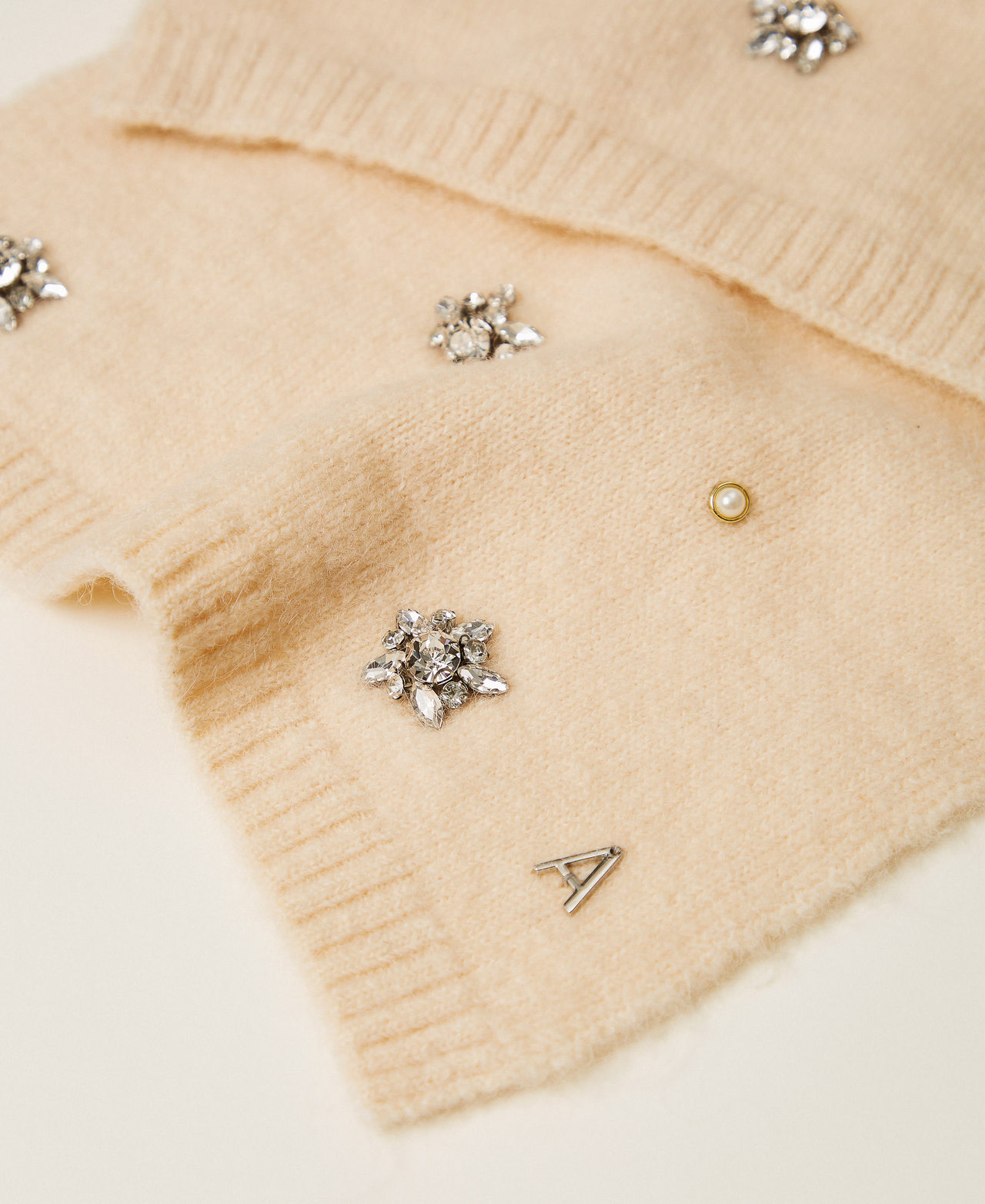 Écharpe en alpaga mélangé avec strass et perles Beige « Crystal Sand » Femme 252AA4021_12610_02