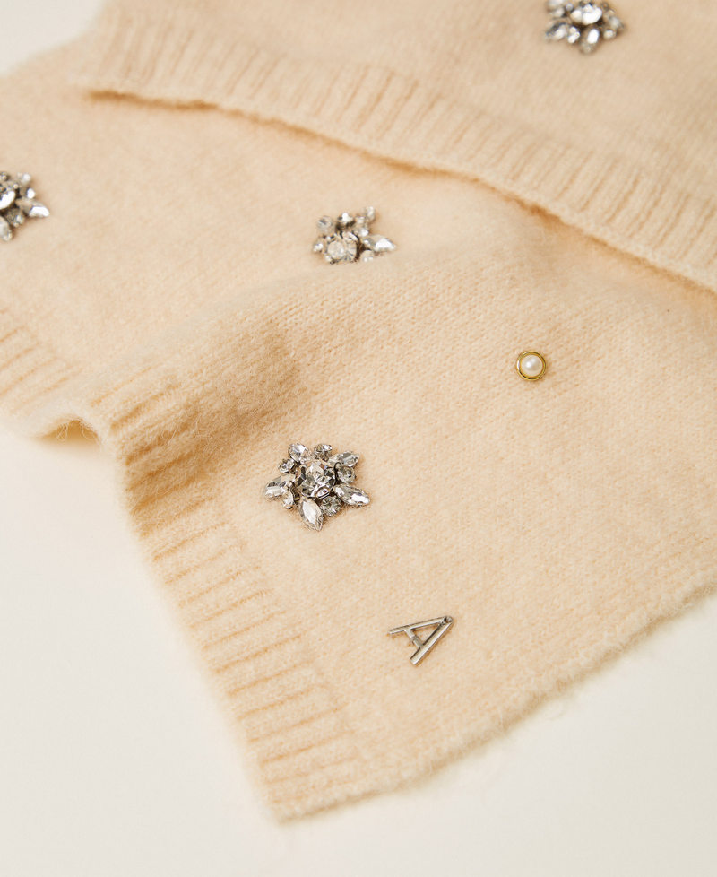 Écharpe en alpaga mélangé avec strass et perles Beige « Crystal Sand » Femme 252AA4021_12610_02