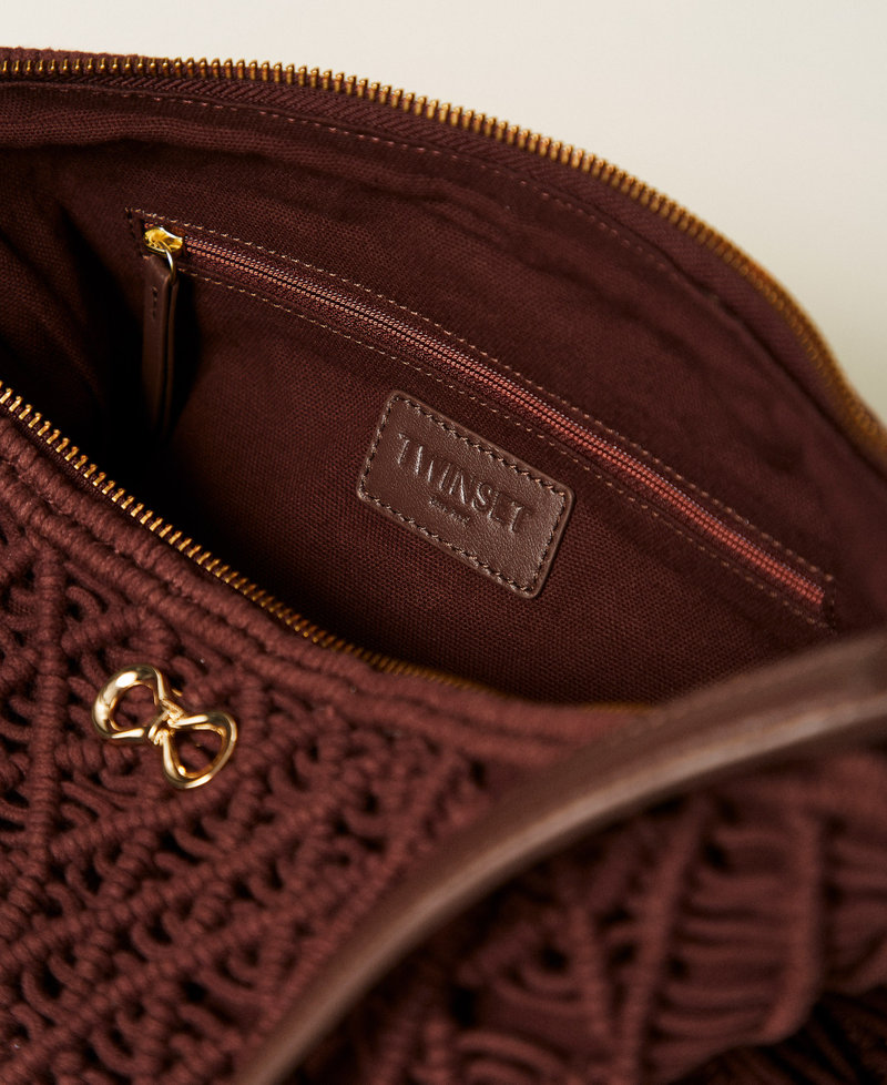 Besace en crochet avec franges Marron Glac&eacute; Femme 261TD8110_00289_04