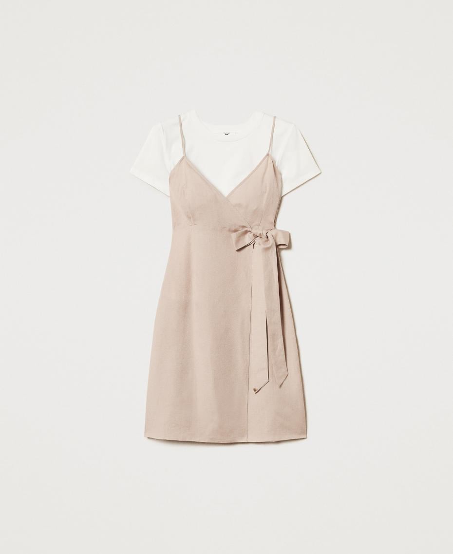 Linen blend midi dress Two-tone Rose Desert/White Cloud Woman 251LL2BEE_12246_S0