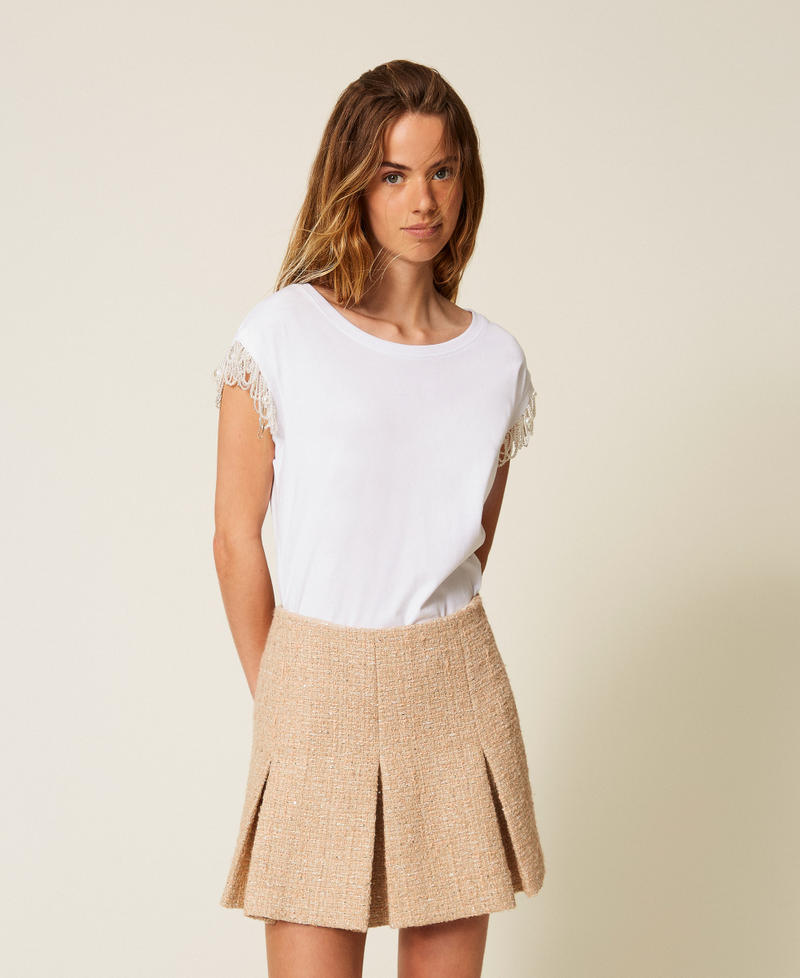 T-shirt with hand embroidery "Papers" White Woman 252AP2023_00840_01