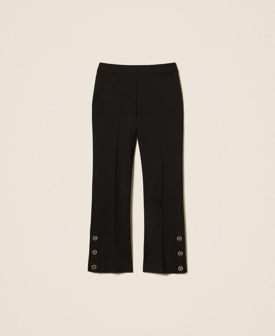 Cropped trousers with Oval T buttons Black Woman 252TP2603_00006_S0