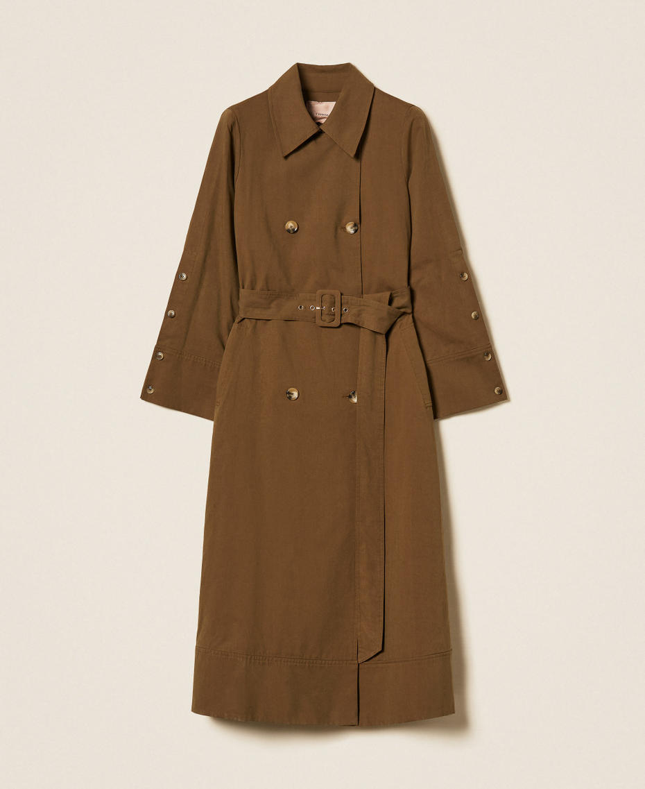 Trench in gabardina di misto cotone Verde Faggio Donna 262TP270A_12537_S0