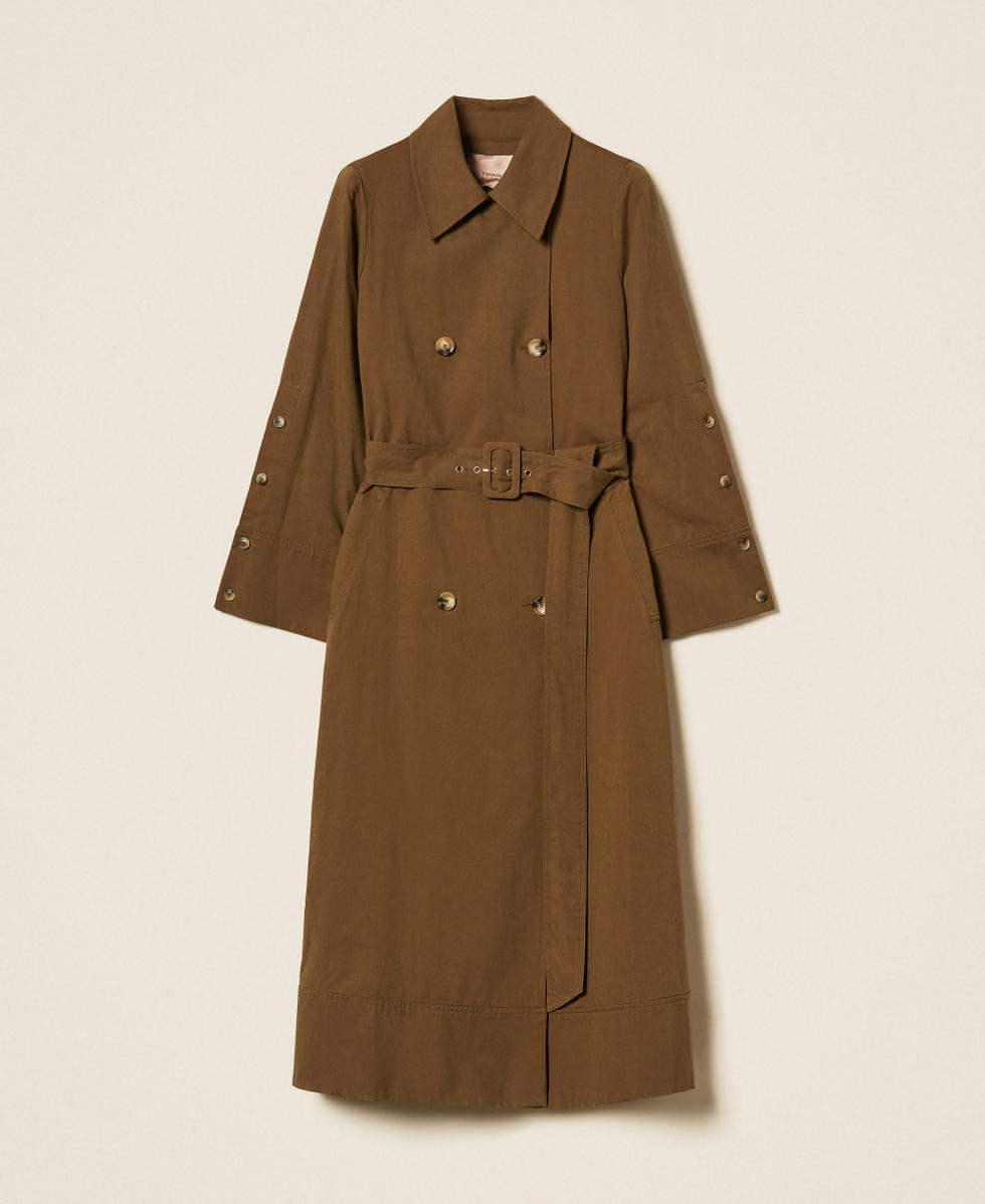 Trench in gabardina di misto cotone Verde Faggio Donna 262TP270A_12537_S0