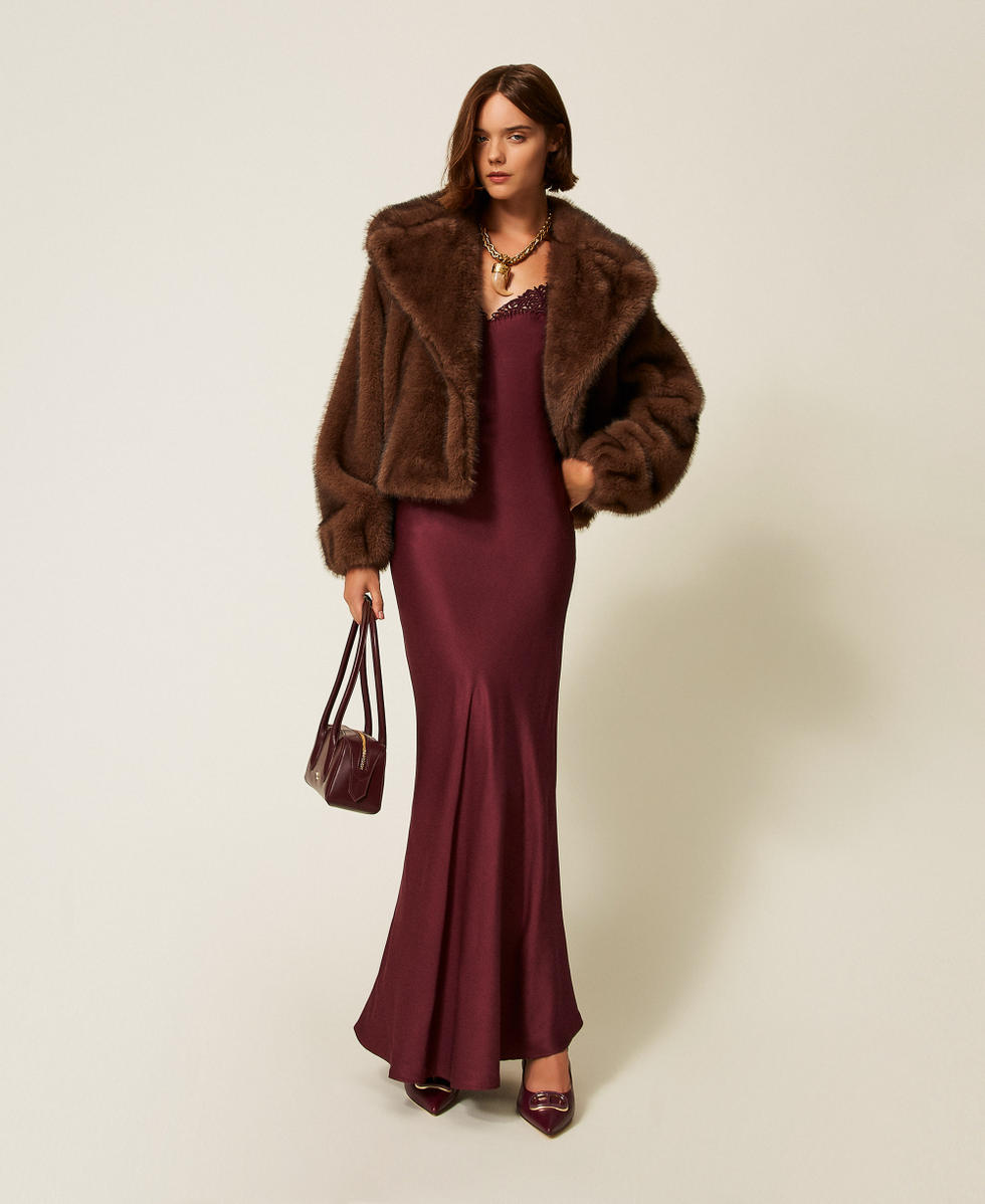 Blouson court en fausse fourrure Marron &laquo;&nbsp;Soft Beaver&nbsp;&raquo; Femme 252AT2191_12969_T0