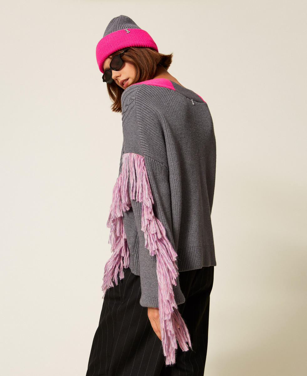 Pull MYFO avec franges et torsades Bicolore Gris Moyen Chiné/Rose Fluo Femme 252AQ3030_13016_03