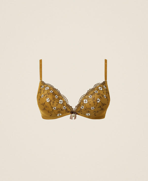 Embroidered tulle triangle bra