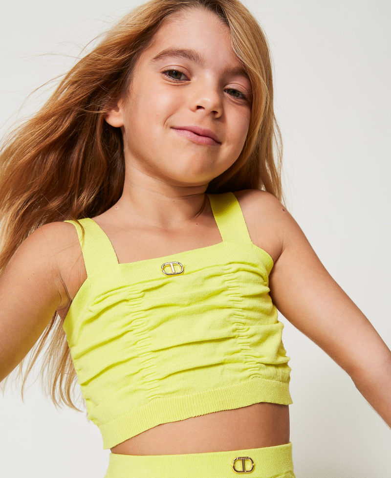 Embossed knit top with Oval T Yellow Plum Girl 251GJ3421_12124_04