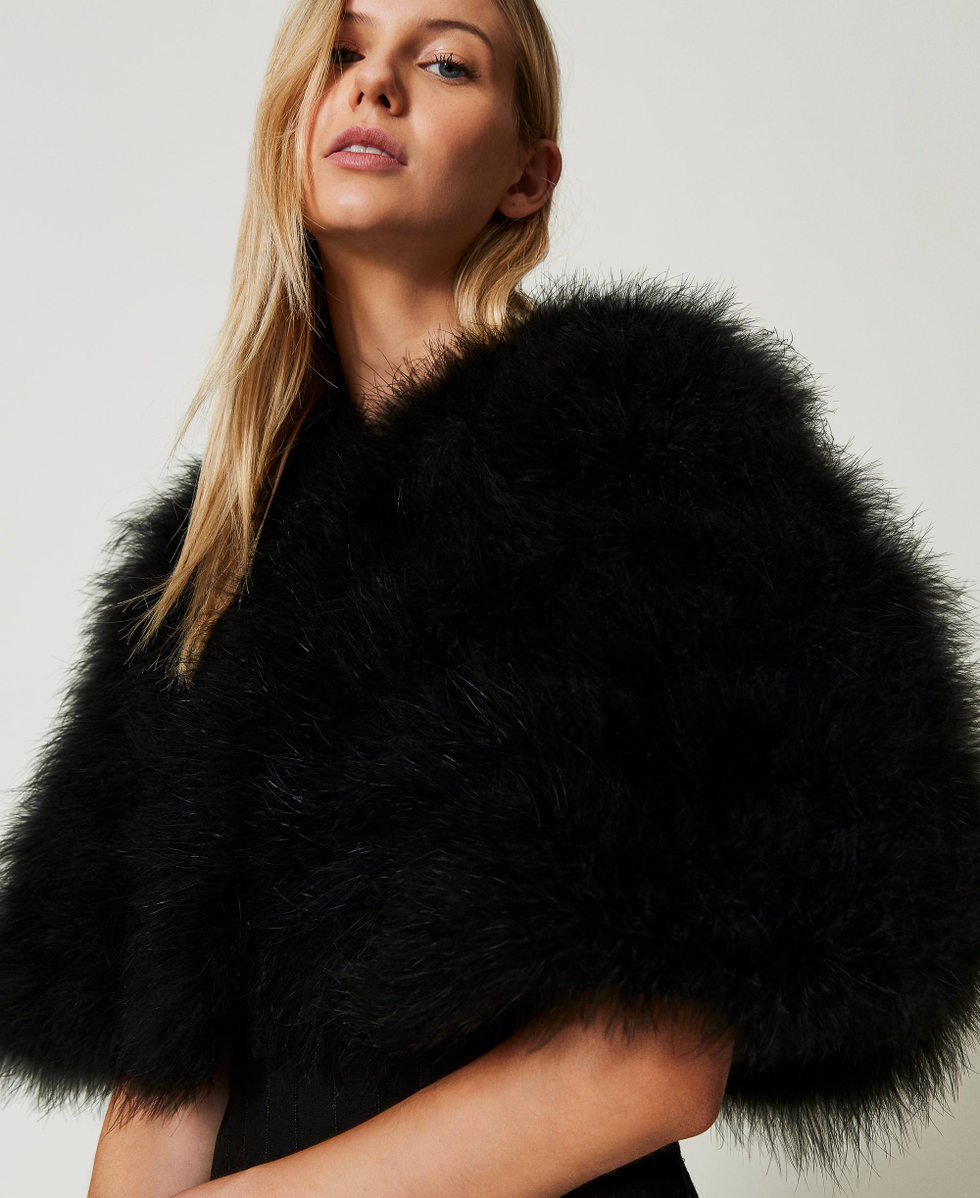 Short cape with feathers Black Woman 242TO5780_00006_01