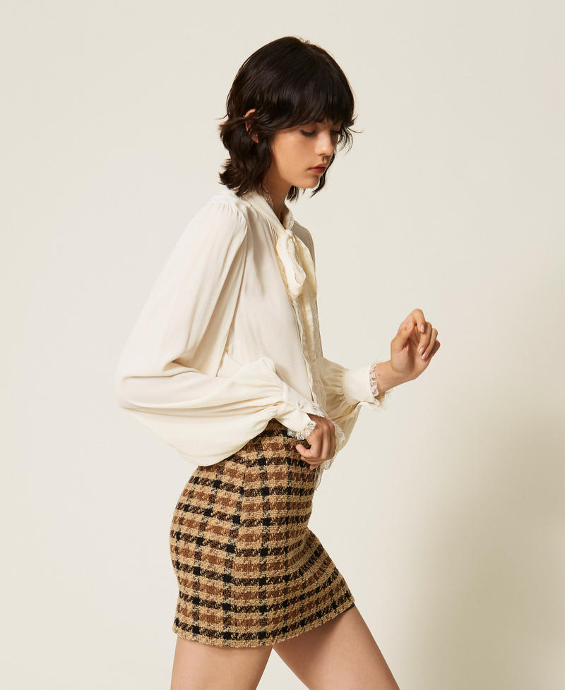 Check boucl&eacute; miniskirt Brown/"Nut" Brown/Gold Check Boucl&egrave; Woman 262TT2351_14021_04