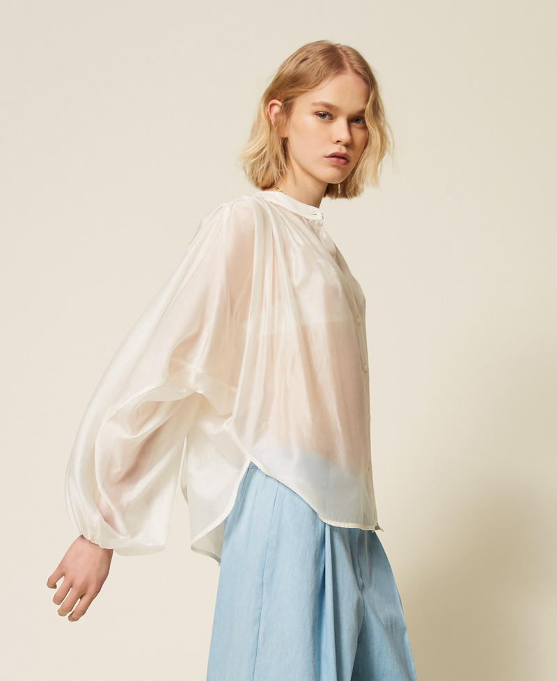 Hemdbluse aus Voile mit Kr&auml;uselung Wei&szlig; Schnee Frau 261TF2040_00282_02