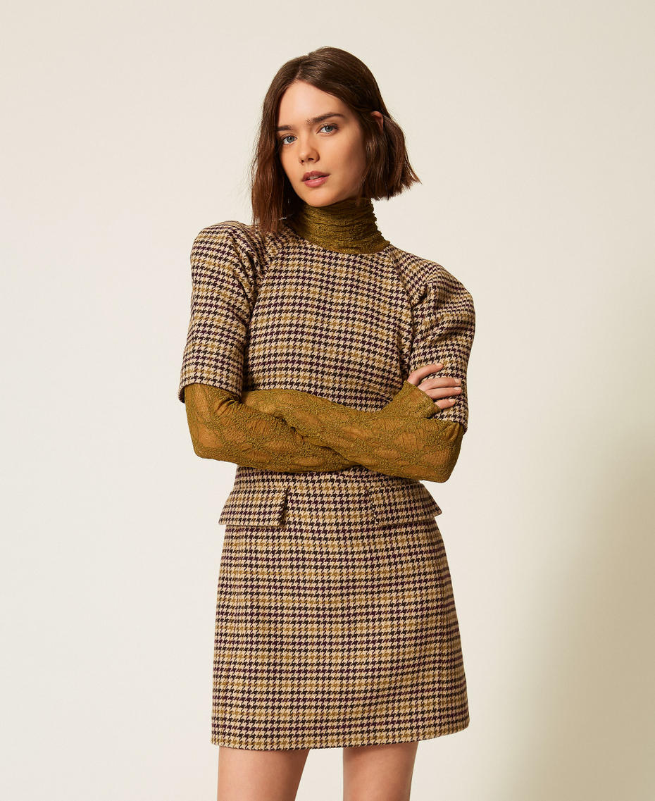 Robe courte en jacquard pied-de-poule