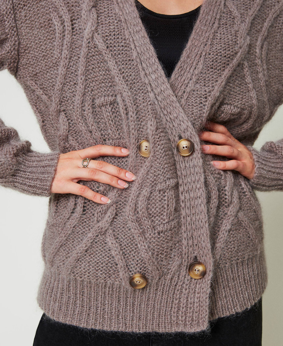 Mohair blend double-breasted cardigan Dark Taupe Woman 242TT3312_12003_05