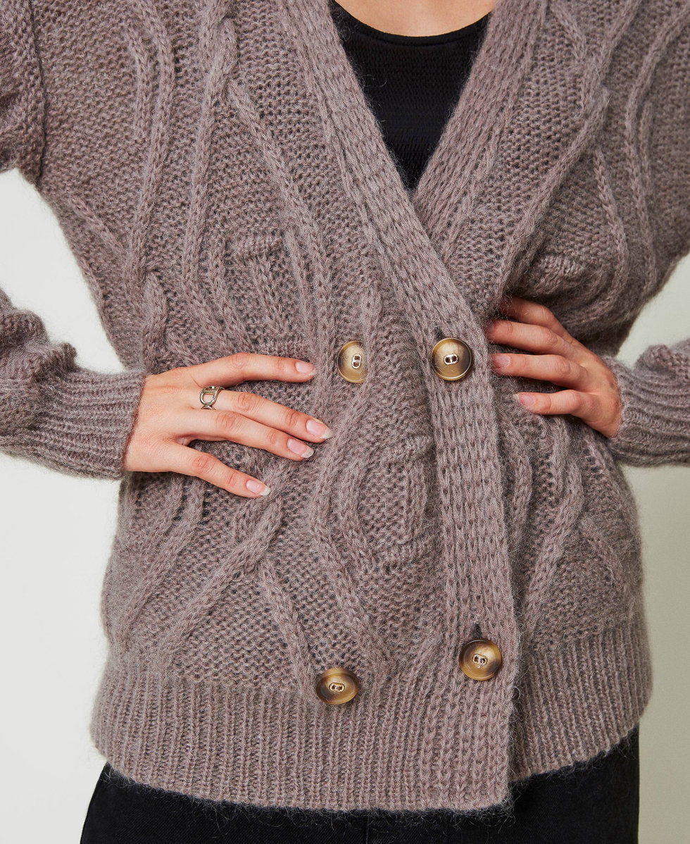 Cardigan doppiopetto in misto mohair Donna, Marrone