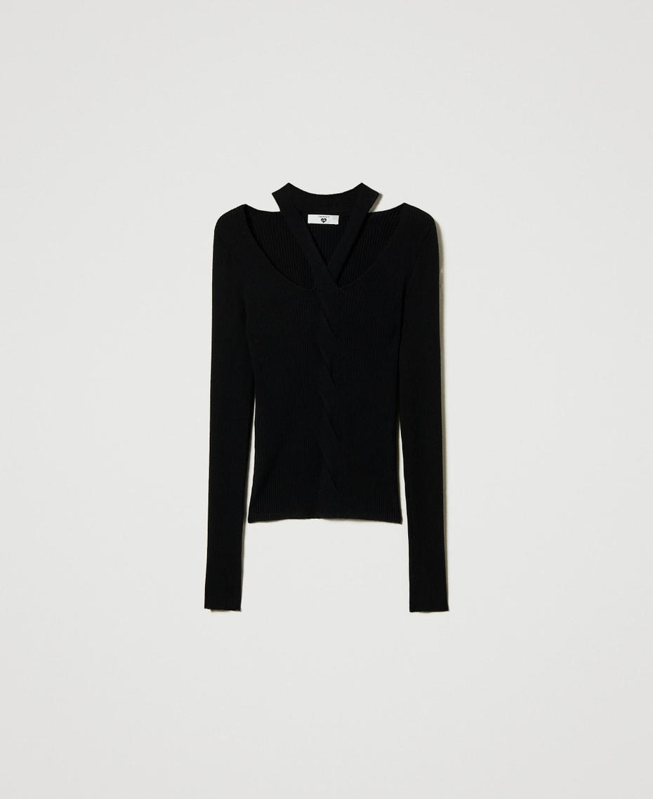 Pull c&ocirc;tel&eacute; avec ajour Noir Femme 242LI3CDD_00006_S0