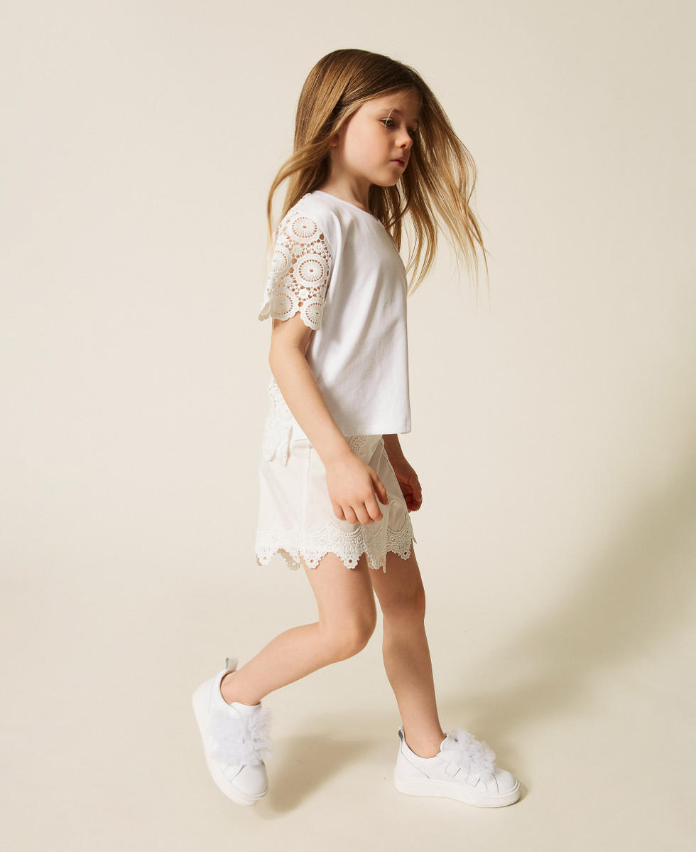 Baby-T-Shirt mit &Auml;rmeln aus Spitze Mattwei&szlig; M&auml;dchen 261GB2033_00526_02
