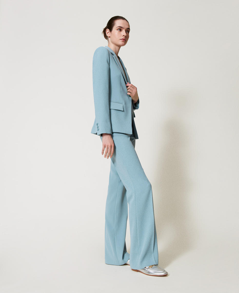 Fluid cr&ecirc;pe flared fitted leg trousers Dusty Blue Woman 251TP2106_00485_06