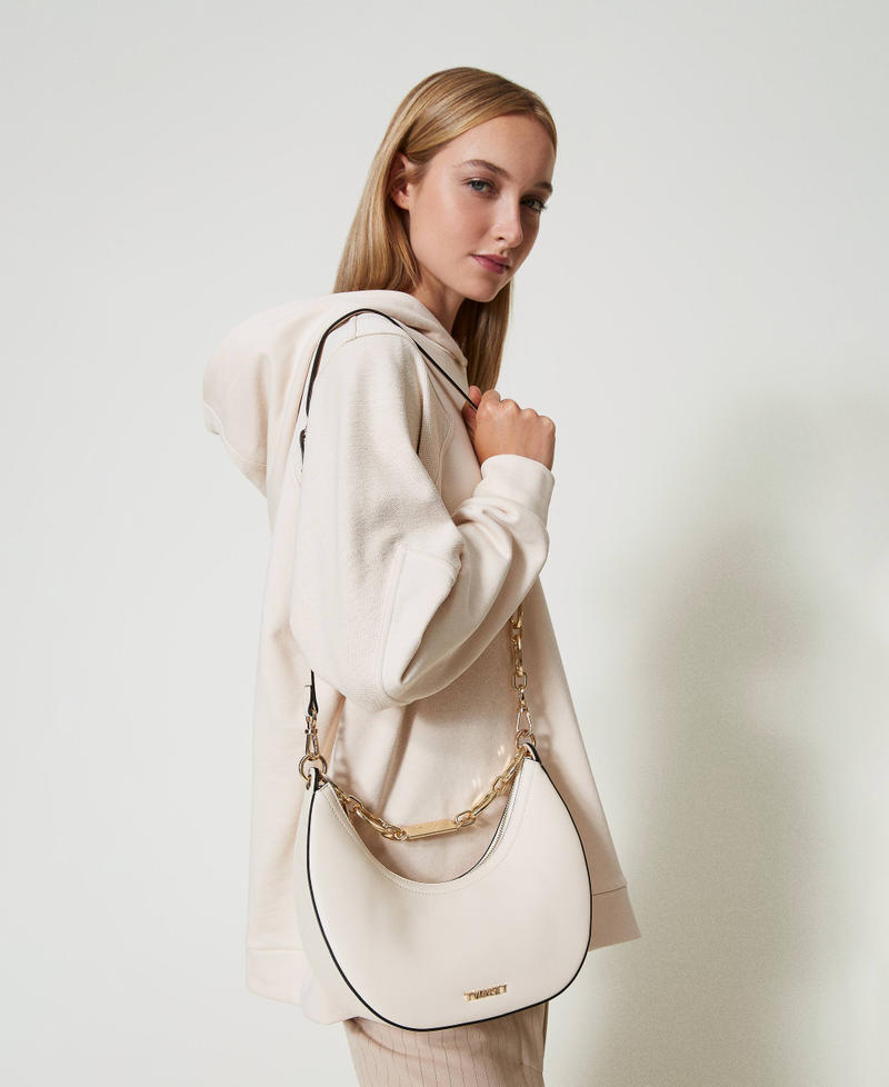 &lsquo;Miss Twinset&rsquo; shoulder bag with logo chain White Cream Woman 242TD8350_11952_S0