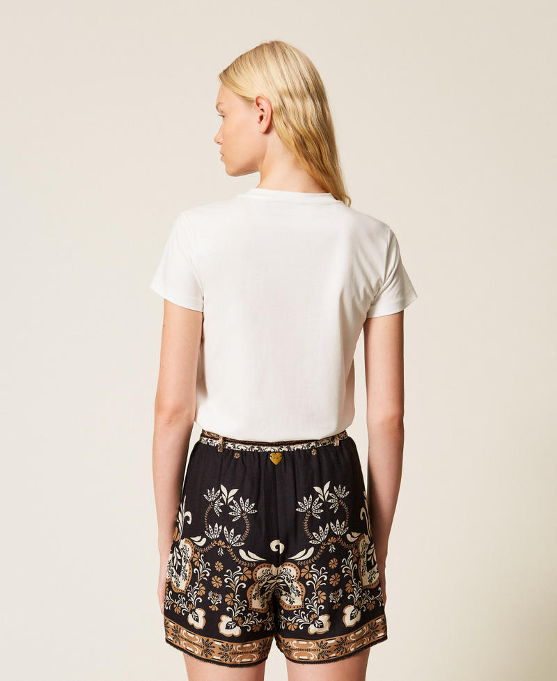 Linen blend printed shorts Black Foulard Print Woman 261LB2NBB_13225_03