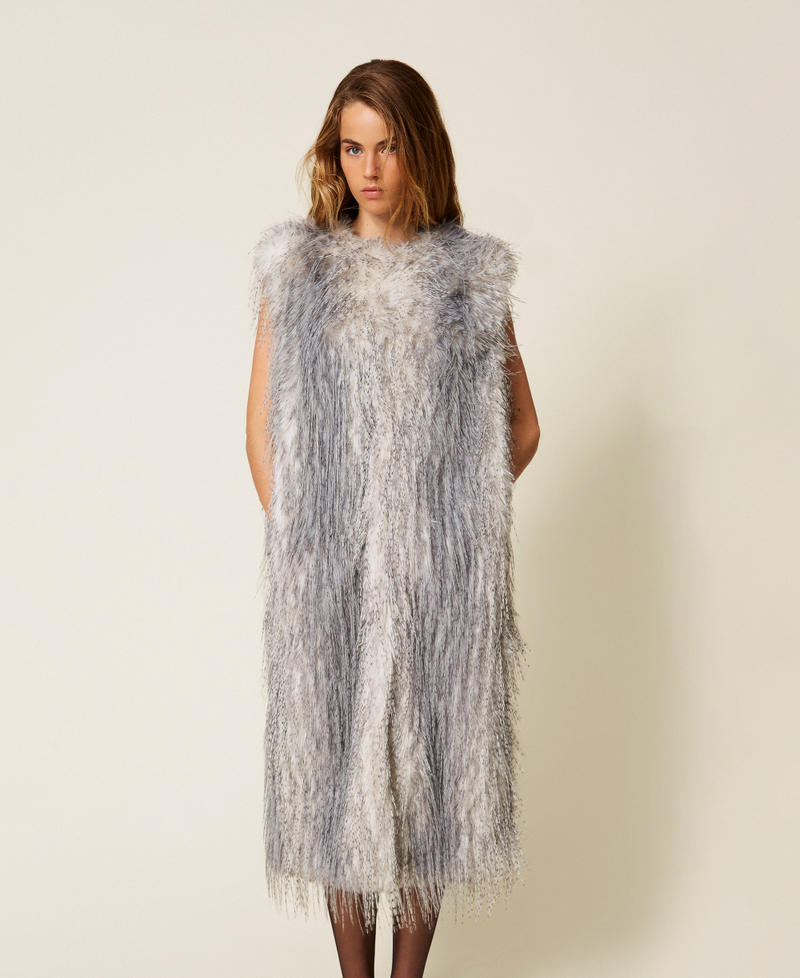 Long faux fur sleeveless jacket Shaded Grey Ash Woman 252AP2540_12684_03