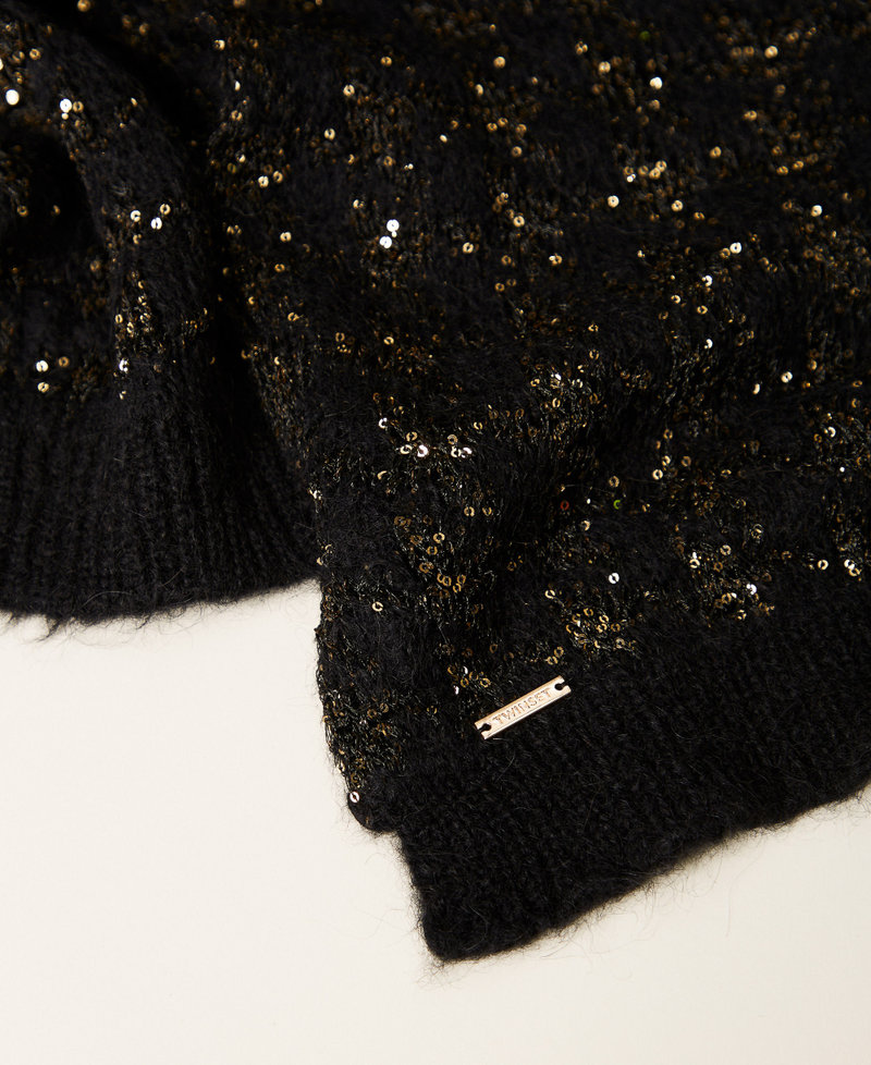 Bufanda de punto jacquard de pata de gallo Negro / Negro-Oro Mujer 262TA4580_13926_02