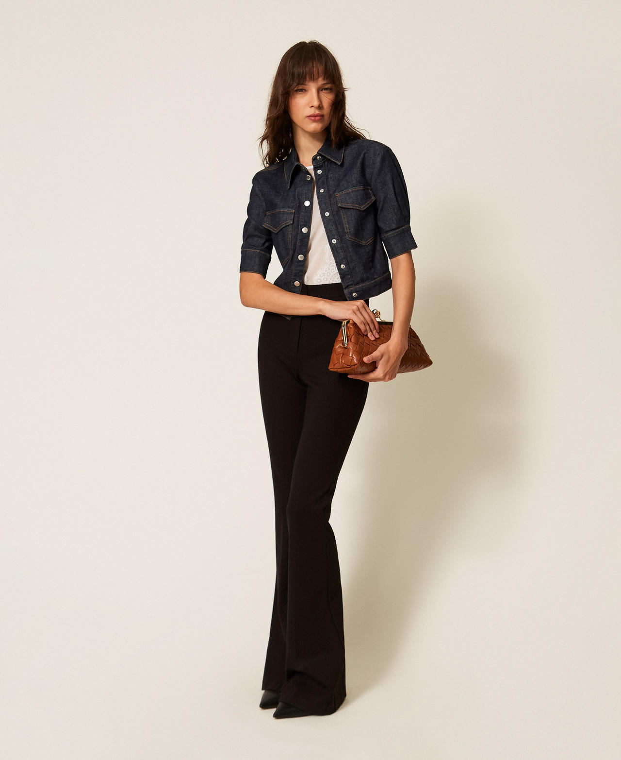 Denim fitted shirt Rinsed Denim Woman 261AP2365_06295_01