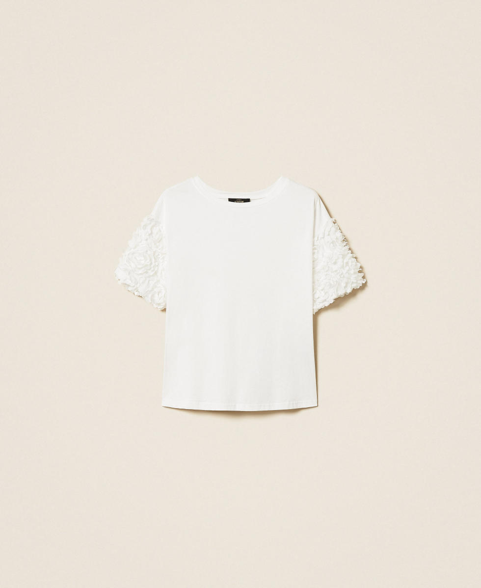 T-shirt with tulle sleeves with flowers Off White Woman 261AP2233_00526_S0