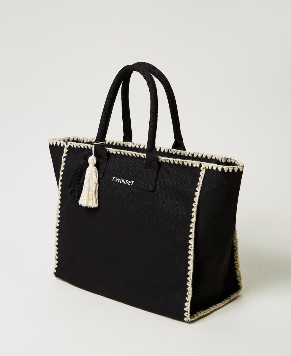 Cabas en toile avec broderie Noir Femme 251LB7AFF_00006_02