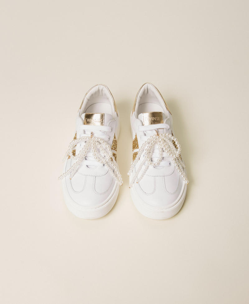 Trainers with glitter stripes Two-tone Off White/Gold Girl 261GCJ012_13238_04